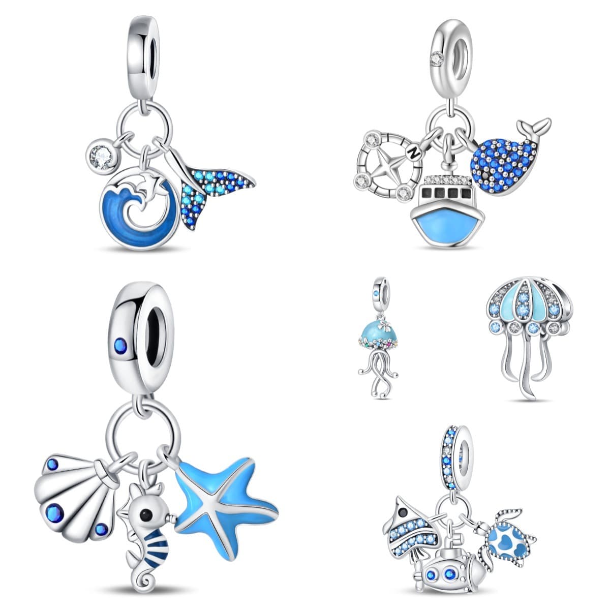Women's Jewelry Ocean Style Seahorse Turtle Whale Pendant Beads Luminous Light DIY Jewelry Bracelet White Copper Plated 925 Silver