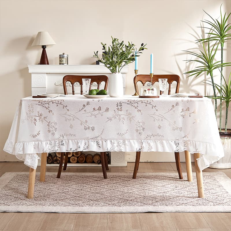 Tablecloth Set - Elegant Lace Trimmed Minimalist Dining Table Cover & Tea Table Mat, Stain-Resistant Vintage Boho Style