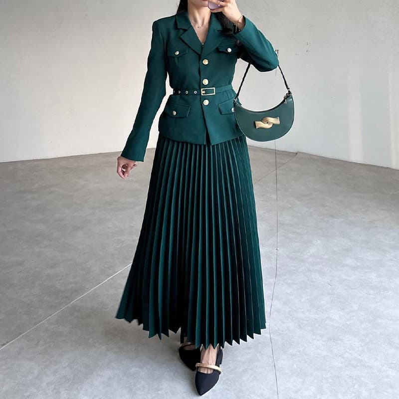 Women's Clothing new French fashion temperament v neck suit set pleated skirt