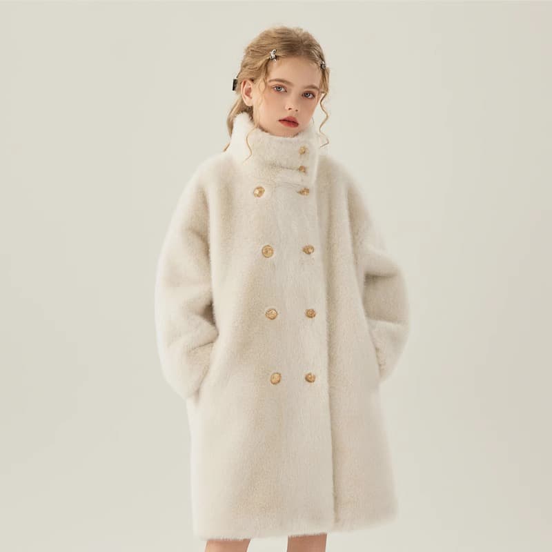 Mother & Kids ​Luxury Faux Fur Coat For Girls Winter Warm Thickened Imitation Mink Jacket With Cotton Padding, Mid-Length Outerwear For Big Kids