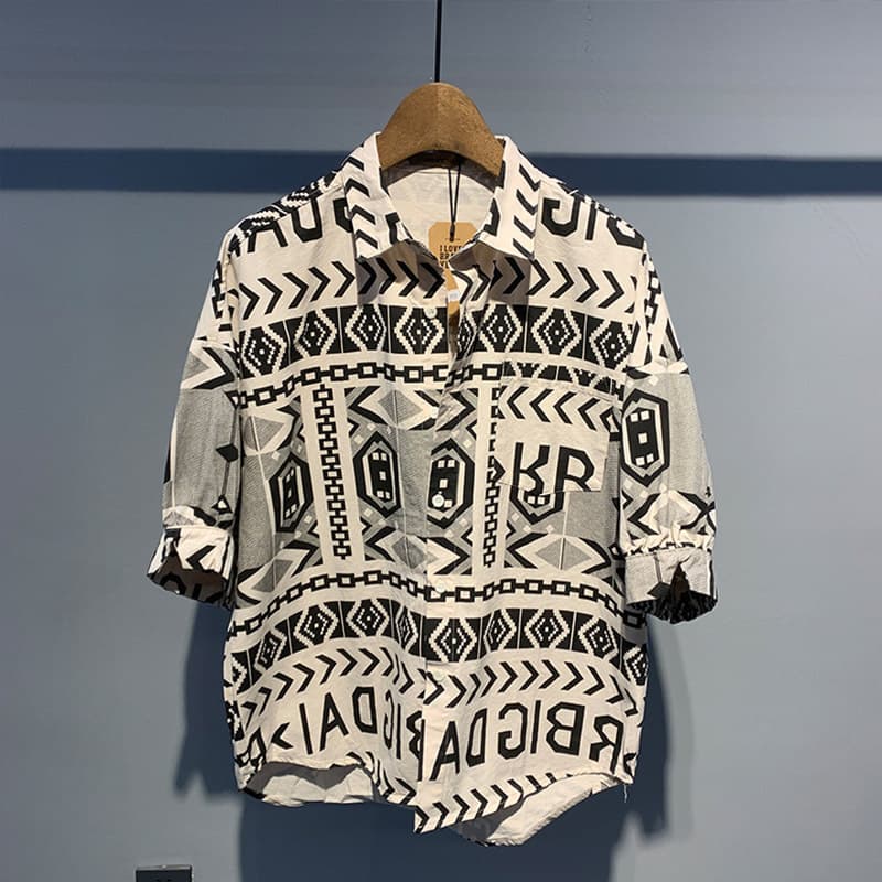 Vintage American Style Loose-Fit Thin Short Sleeve Shirt Casual Korean Version Harajuku Design Sensibility Daily Men's Jacket