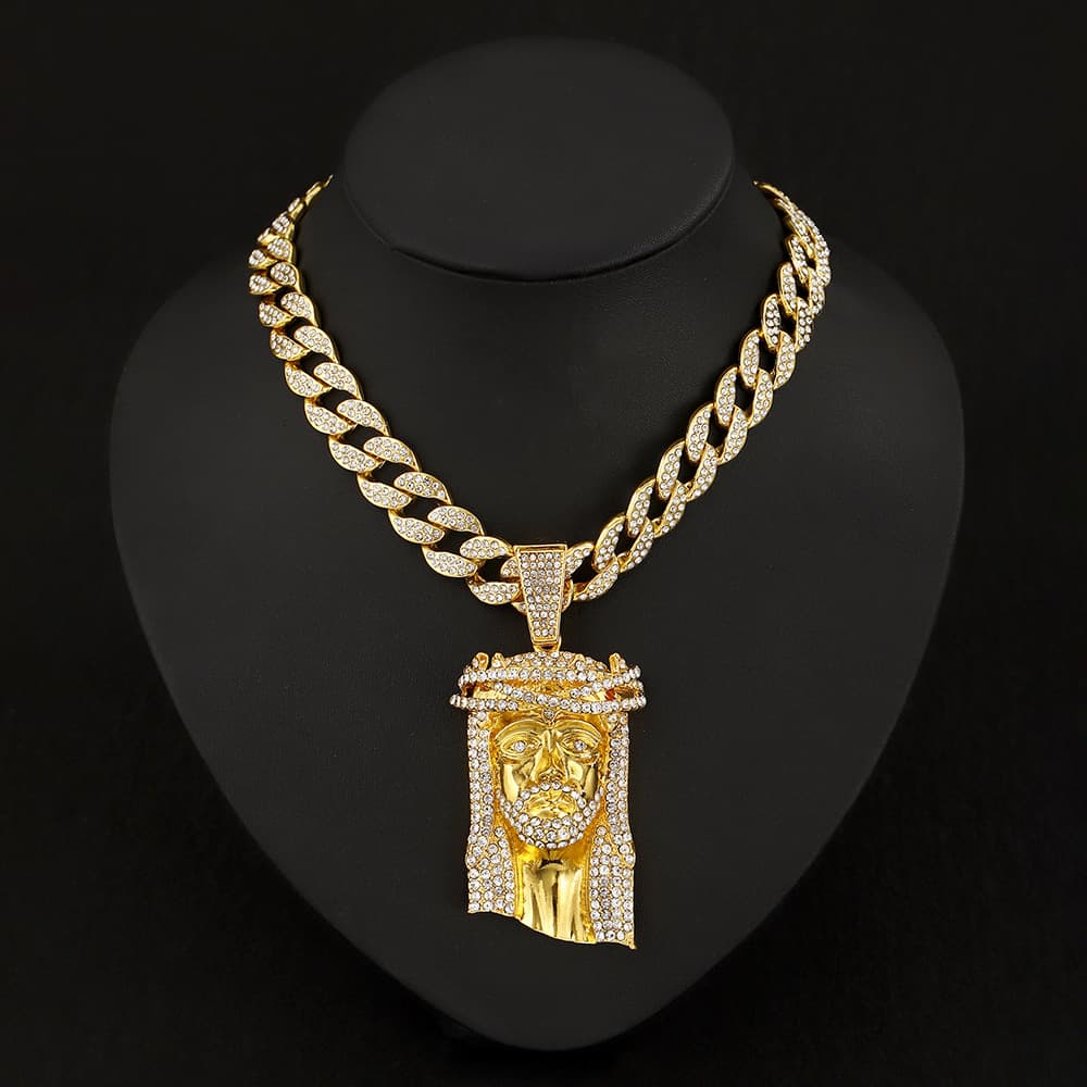 Men’s Jewelry Set Fashion Men's Jewelry Accessories Personality Exaggerated Human Head Pendant Alloy Rhinestone Hip Hop Personality Men's Pendant