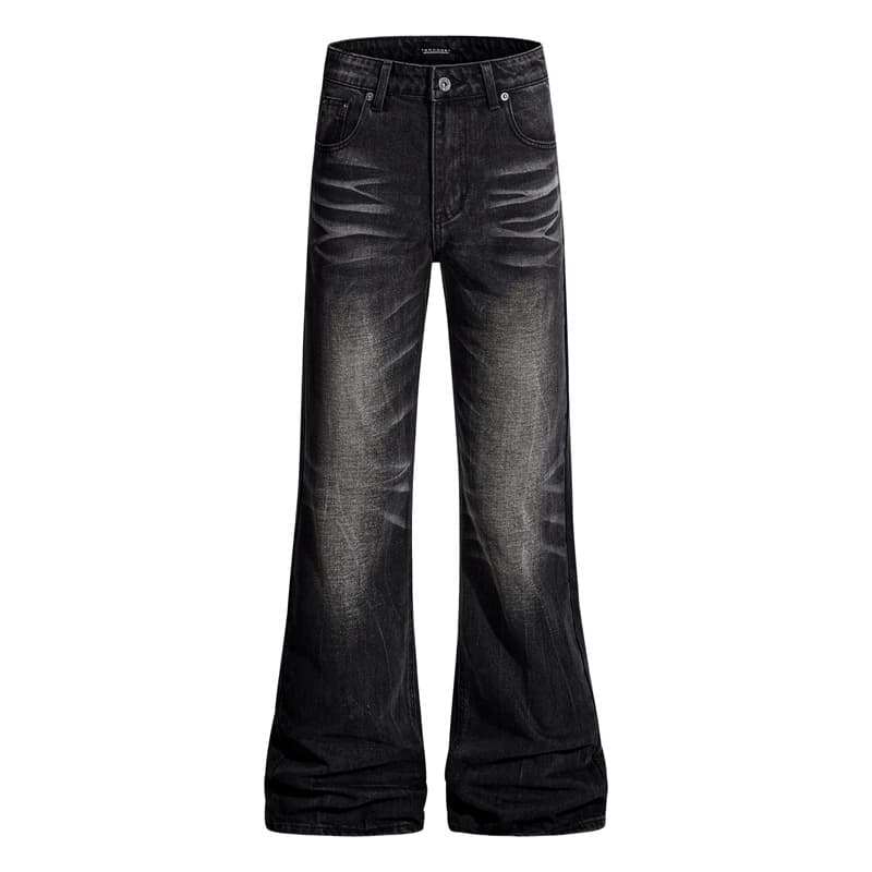Urban Edge Patchwork Jeans - Vintage Washed Black With Artistic Embroidery & Relaxed Wide-Leg Silhouette For Streetwear Enthusiasts