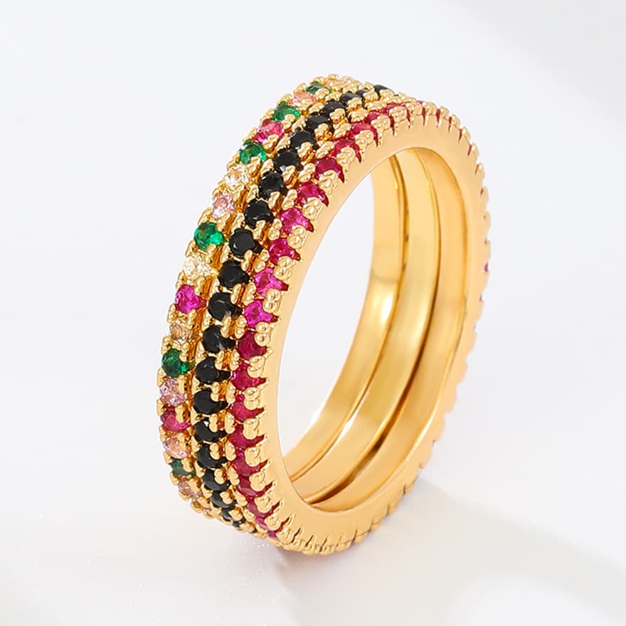 New Row Diamond Ring women ins style personality temperament color full diamond finger ring Star tail ring