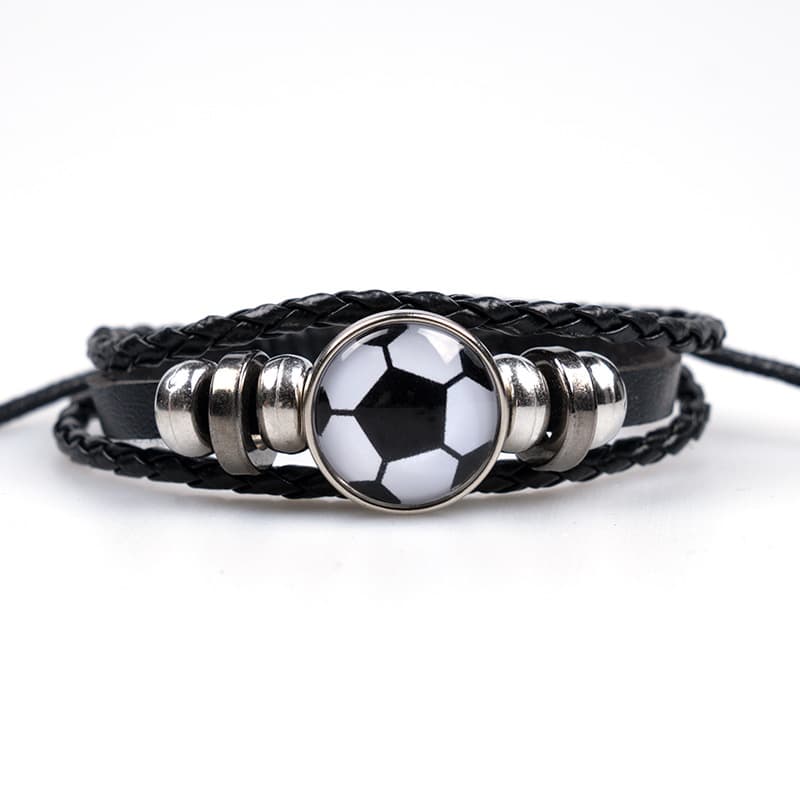 Unisex Sports Bracelet - Leather & Woven Beads (Football, Basketball, Tennis Fan Gift)