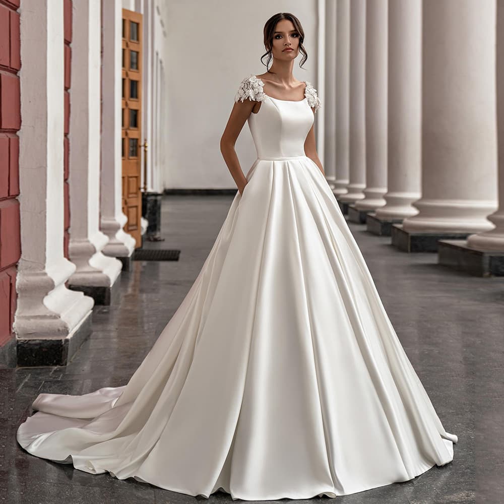women's Shoulder Wedding Dress 2024 New Bride Simple Sexy Slim Travel Photo Satin Soft Gauze Lace Slimming Drag