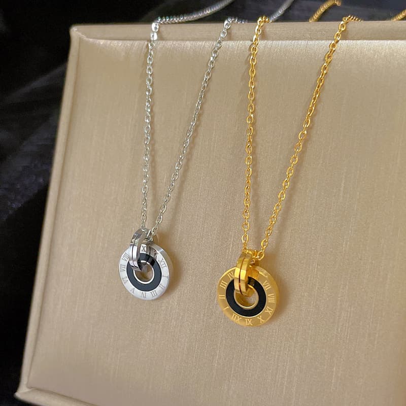 [Full body titanium steel] Roman circular ring extremely simple wind furnace genuine gold necklace for women's ins mesh