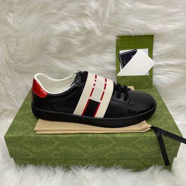 Baskets en cuir de qualité supérieure pour hommes et femmes, chaussures de course à rayures brodées Ace Bee