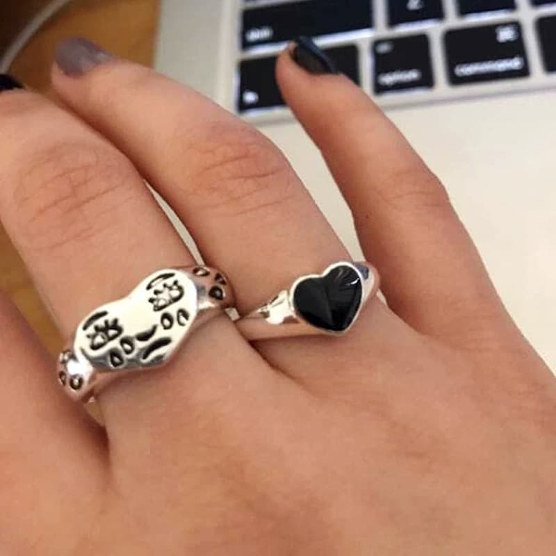Black Love Simple Fashion Ring Trendy Women's Accessories Open Tear Face Expression Retro Finger Ring Joint Ring