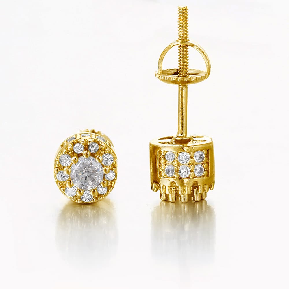 Unisex Jewelry Fashion hot selling hip hop zircon thread earrings men and women round full diamond gold plated earrings