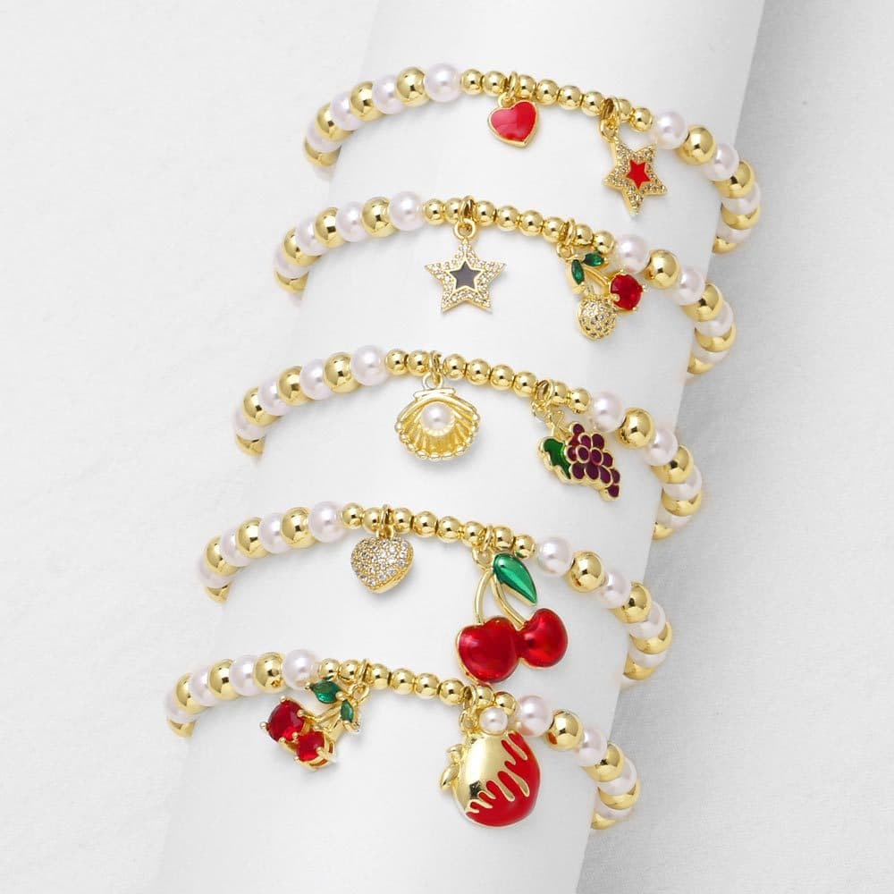 Charm Bracelets AS Jewelry New Fruit Cherry Grape Pendant Bracelet Pearl Gold Plated Bracelet Hand Jewelry Brm75