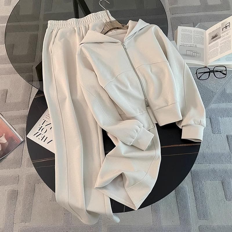 Women's Casual Sports Suit Autumn Fashion Zipper Sweatshirt & Wide Leg Pants Two-Piece Set Stylish Spring/Autumn Outfit