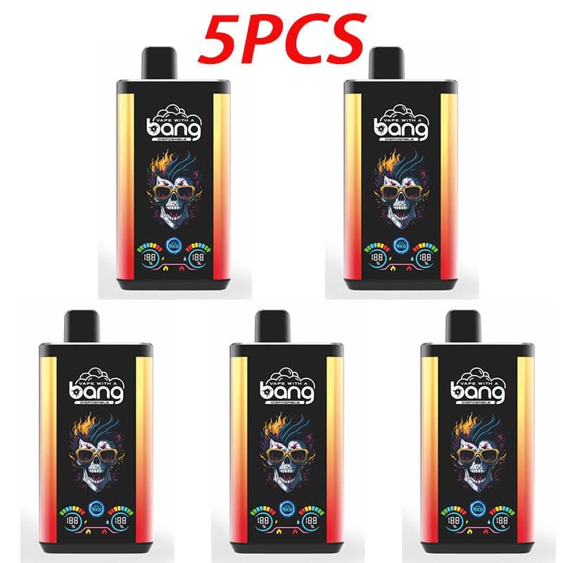 Lot de 5 vapes jetables Bang Pro 30 KPuffs, 36 ml, pré-remplies, écran de type C, coulissantes à gauche et à droite, saveur de fruits.