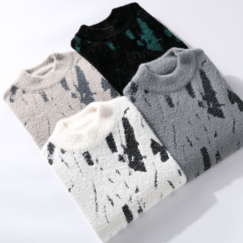 Men's Clothing Men's Fashion Personality Graffiti Half Turtleneck Thickened Sweater, Knitted Sweater Wool