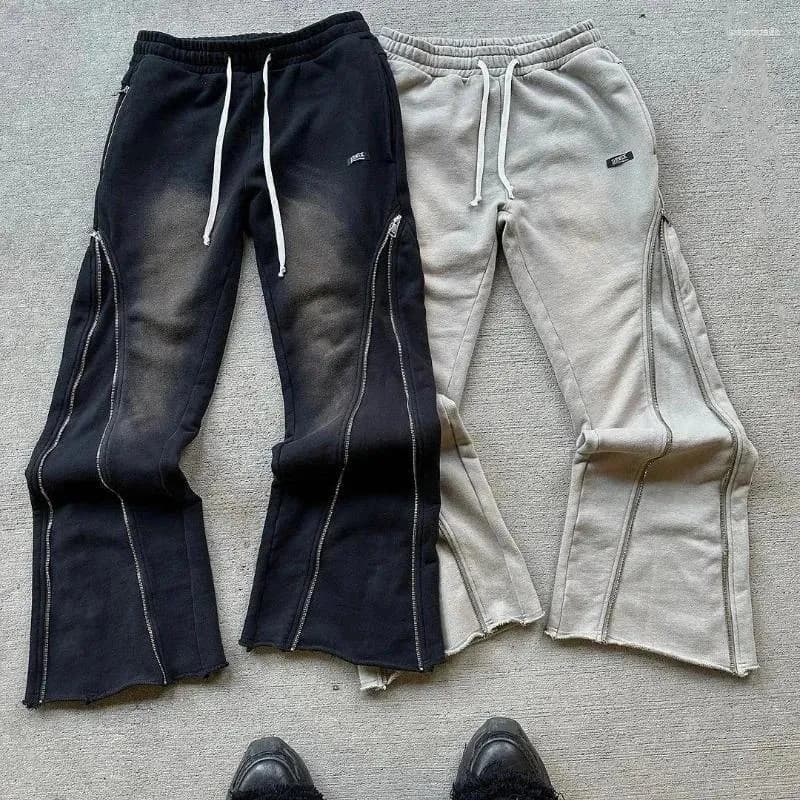 Men's Pants Y2K Retro Baggy Gothic Casual Zipper Decoration Sweatpants Hip Hop Punk Streetwear Oversized Cotton Straight