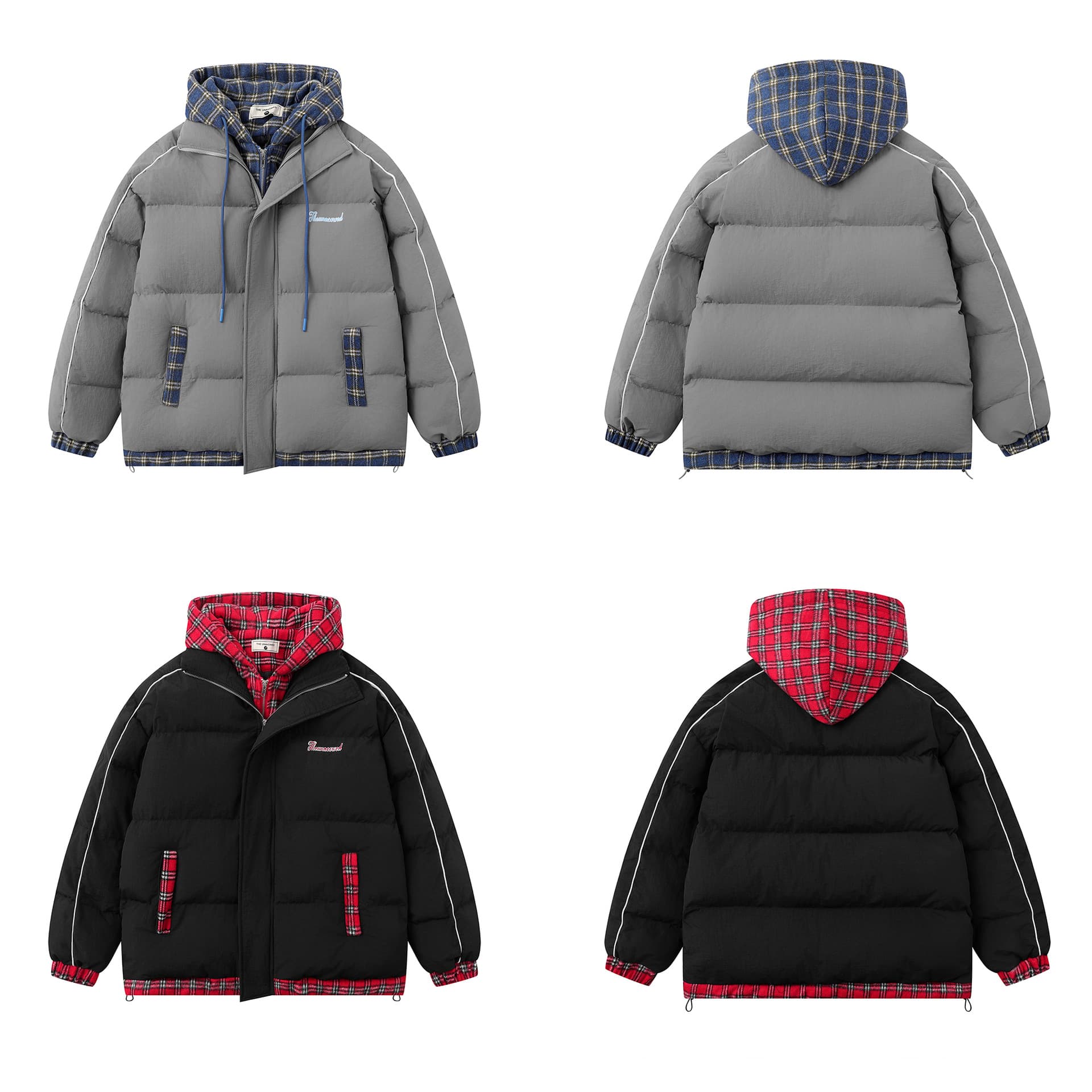 Men's Clothing Retro Two Piece Plaid Hooded Cotton Coat Thick Warm Loose Coat