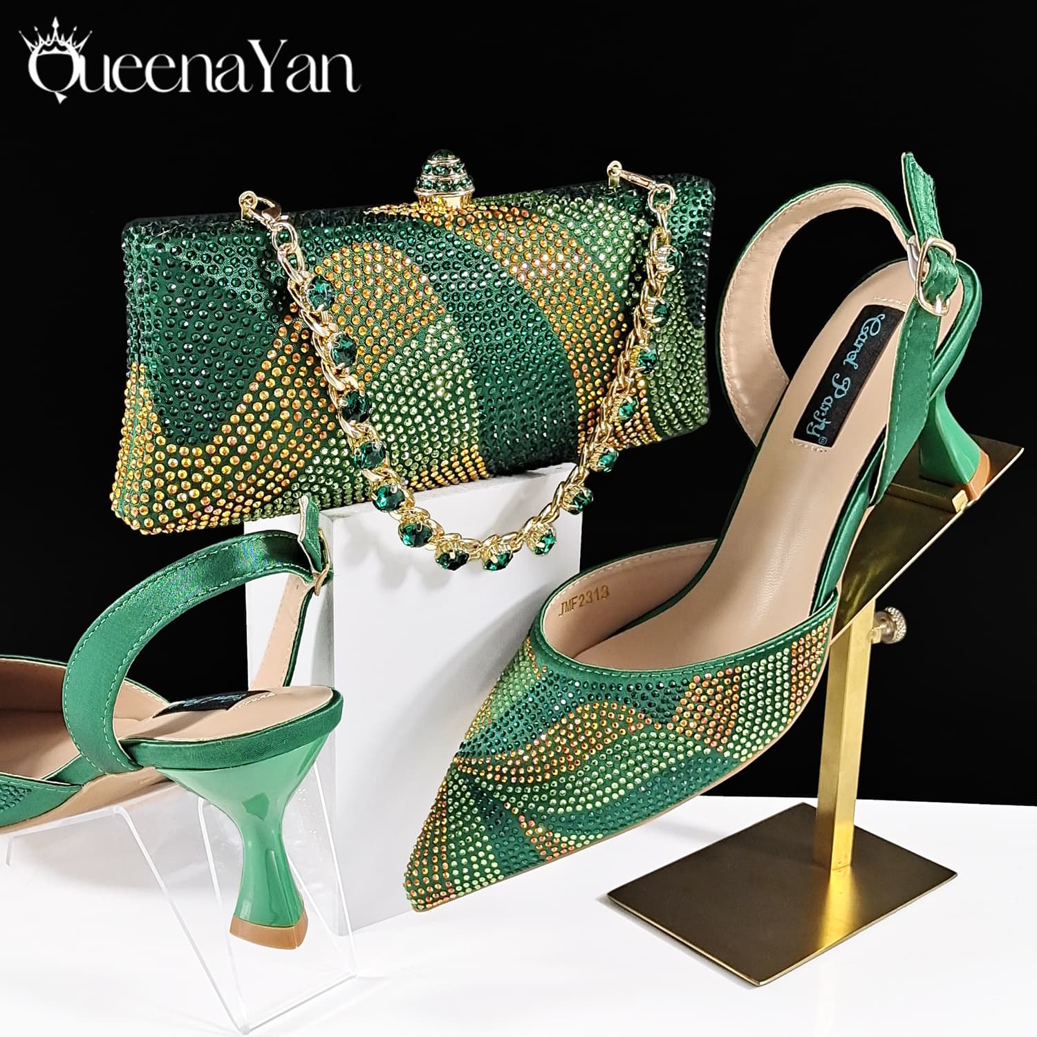Pochette longue à strass, ensemble de chaussures à bout pointu rayées et asymétriques pour femme, simple, élégante et raffinée