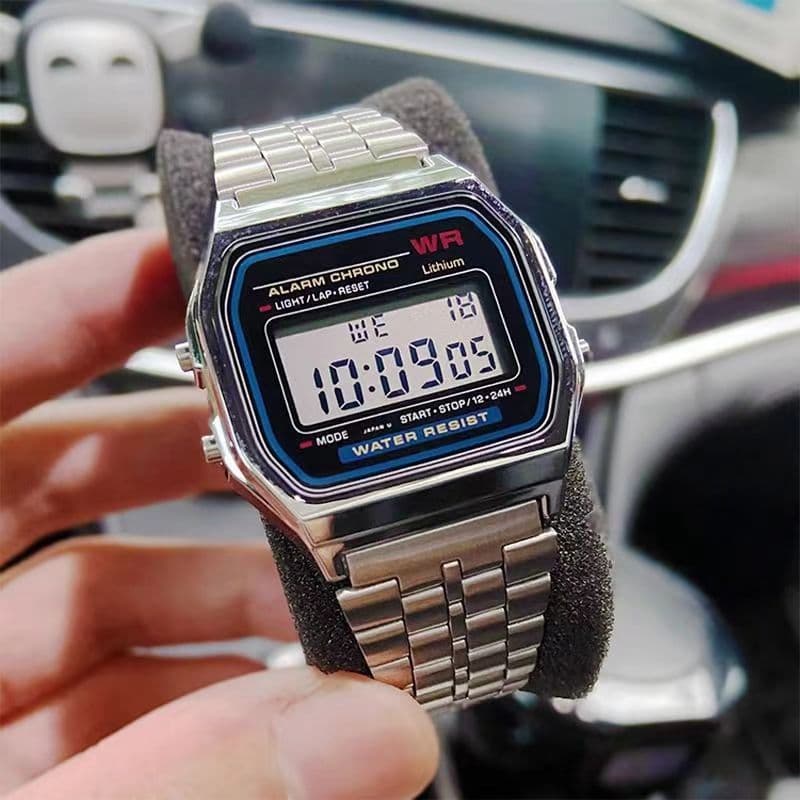 Men's Watches Retro Led Digital Display Timing Multi-functional Sports Student Electronic Watch Acrylic Mirror