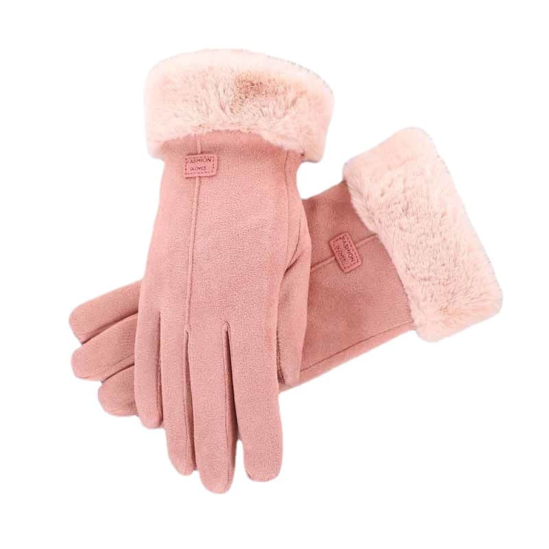 Women's Fleece Lined Thickened Warm Ins Cute Cycling Autumn Winter Cold-Proof Touchscreen Student Suede Gloves