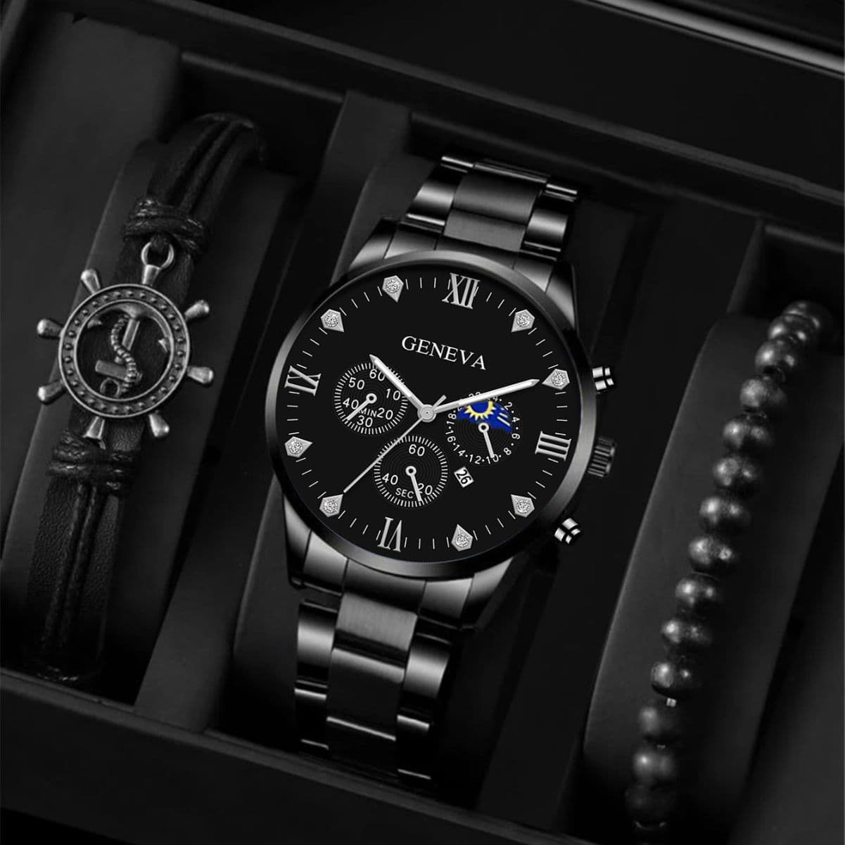 Men's Watch Set New Trendy All Match Fashion Men's Quartz Watch Bracelet Set Men's Watch