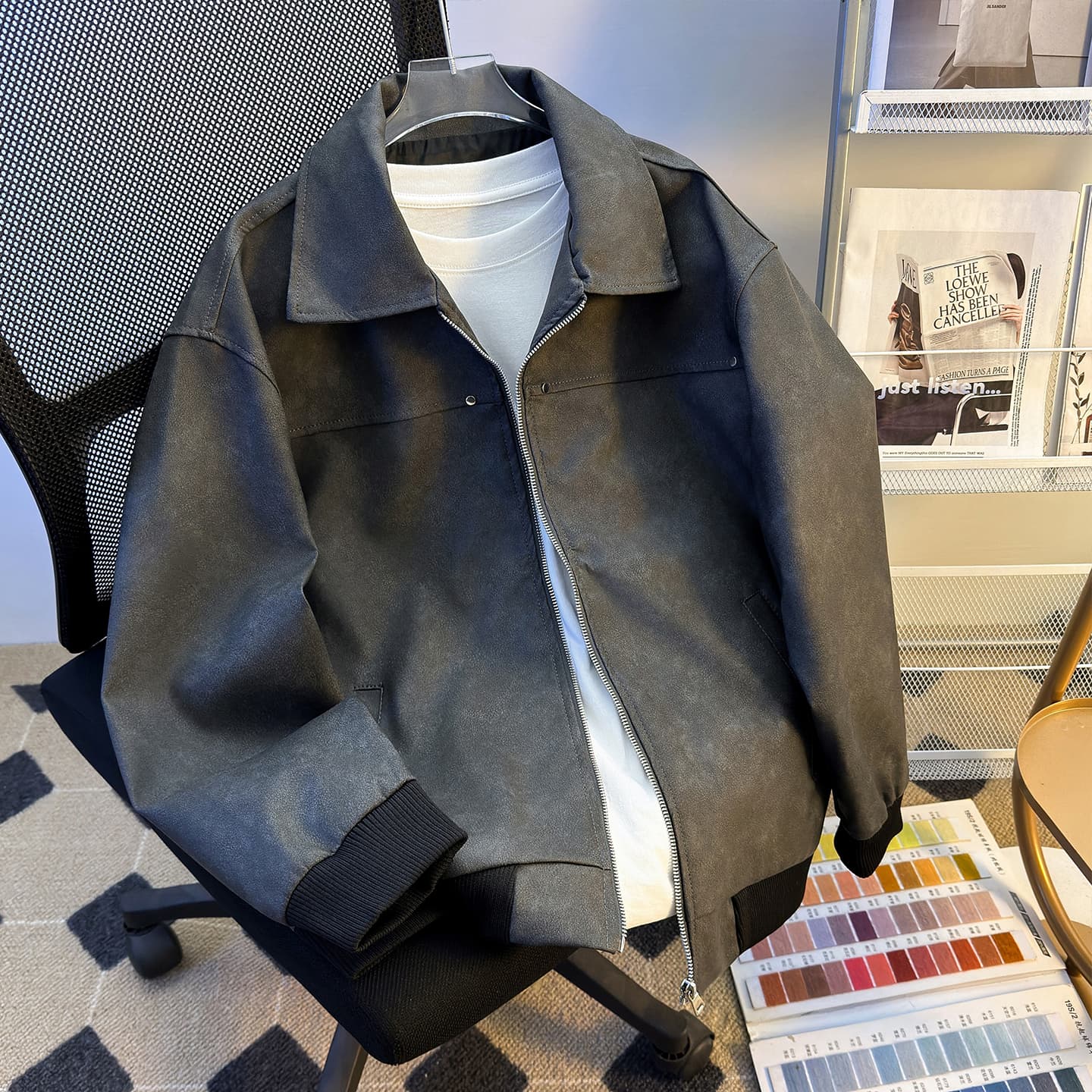 Men's Vintage Style PU Leather Jacket - Windproof Casual Hooded Coat With Zipper Closure, Slim Fit For Spring & Autumn (Grey, Brown, Pink)