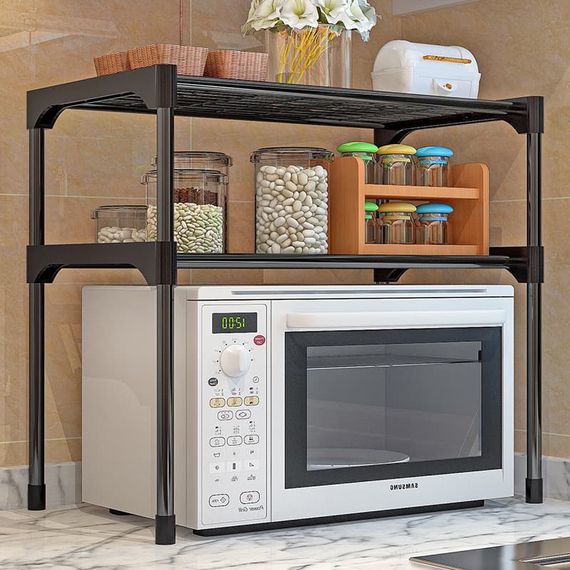 Family Organizer 5-Tier Kitchen Storage Shelf Adjustable Standing Organizer For Microwave Spices Dishes Cookware Heavy Duty Metal Rack With Hooks
