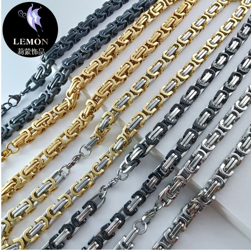 Collier à maillons carrés impériaux universels en acier inoxydable à spécifications multiples, style byzantin fait à la main