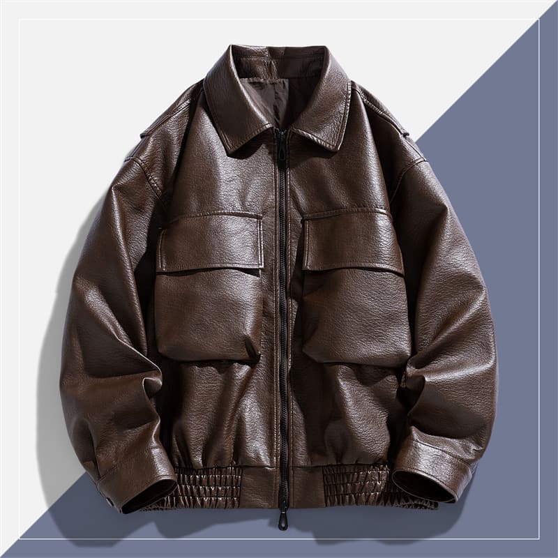 Lapel Leather Jacket Men's Spring And Autumn Jacket Light And Ripe Wind Top Versatile Flow Casual Ruffian Handsome Leather