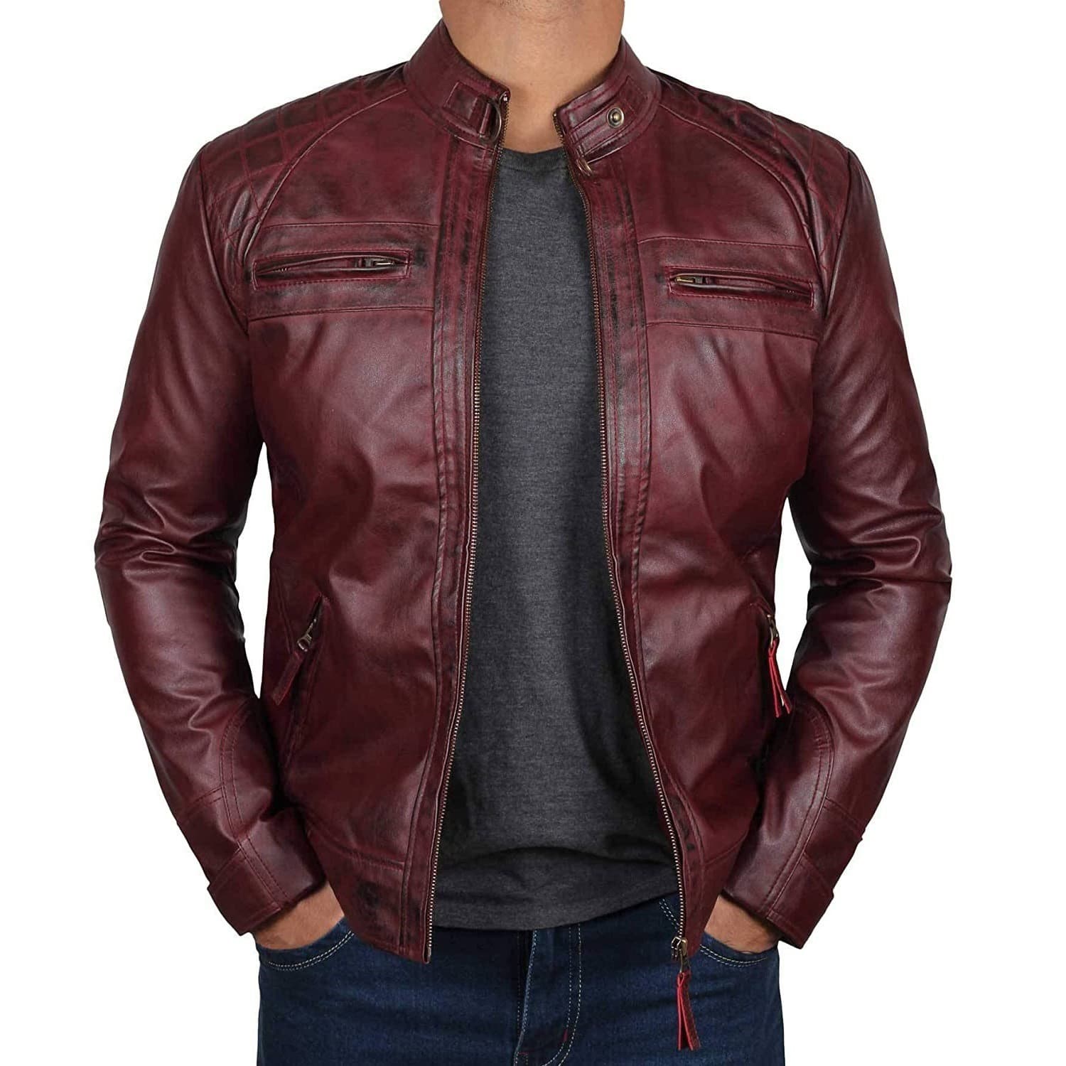 Men's Clothing Leather Jacket Men's Youth Stand Collar Punk Men's Motorcycle Leather Jacket