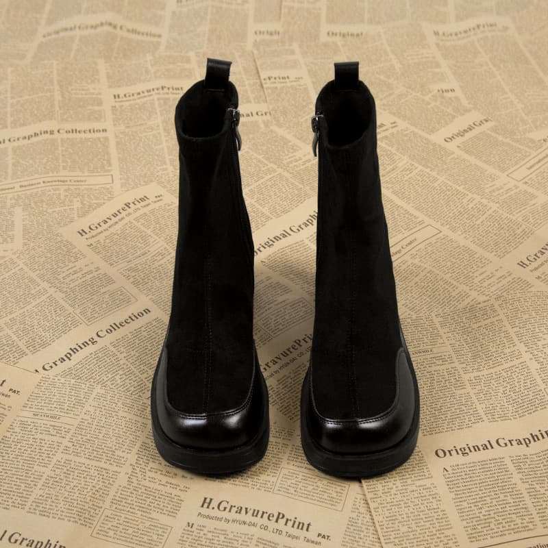 Platform boots Thick heel boots new small height increase splicing short boots elastic skinny boots