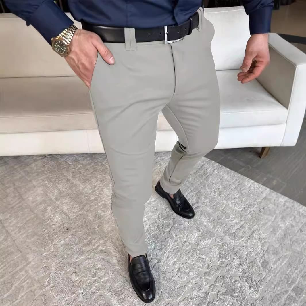 Men's Clothing Four Seasons Men's Light Business Trousers Men's Fashionable Handsome Solid Color Men's Formal Casual Trousers