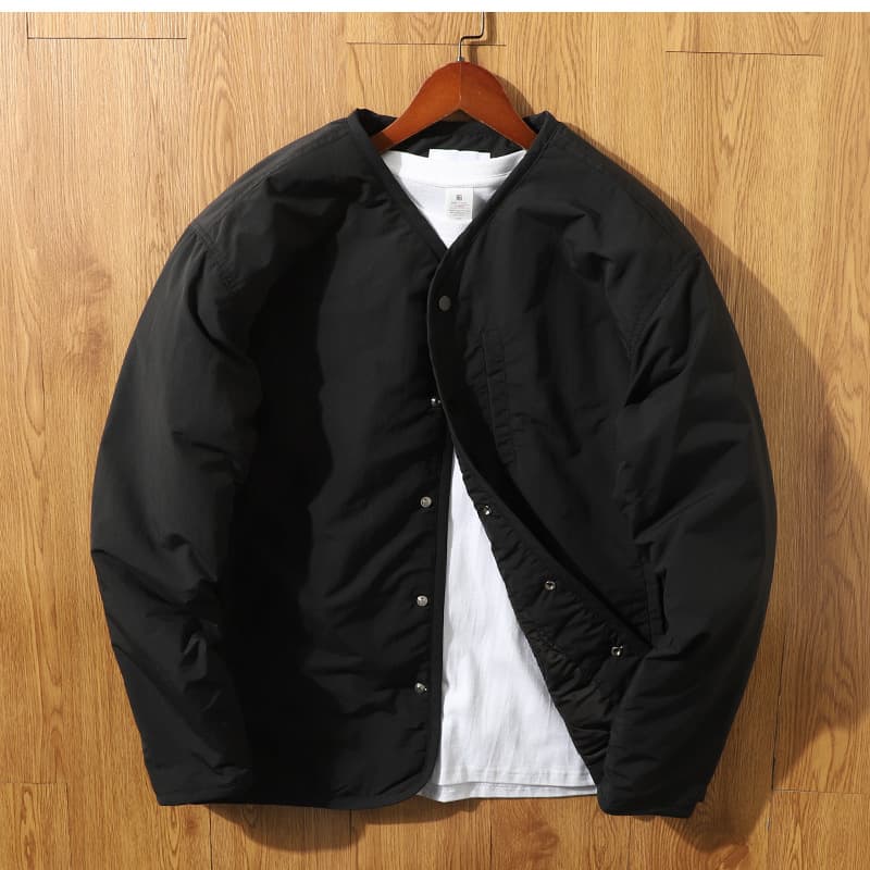Retro Collarless Cotton Jacket Cotton Coat Men's Workwear V-neck Snap Button Cotton Coat Men's Jacket