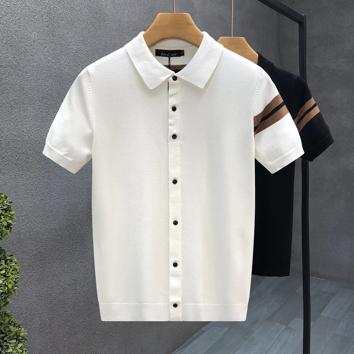 Men's Spring/Summer Striped Color Block Short Sleeve Cardigan Trendy Breathable Knitwear Polyester Machine Washable