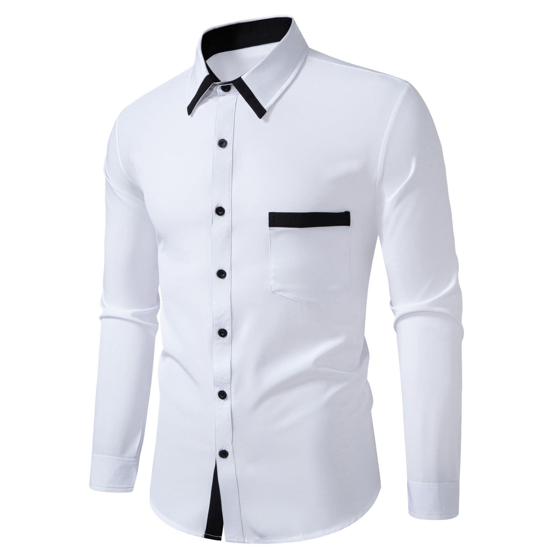 Men's Clothing Color Matching Business Slim Casual Shirt Contrast Color Long Sleeved Shirt Cardigan