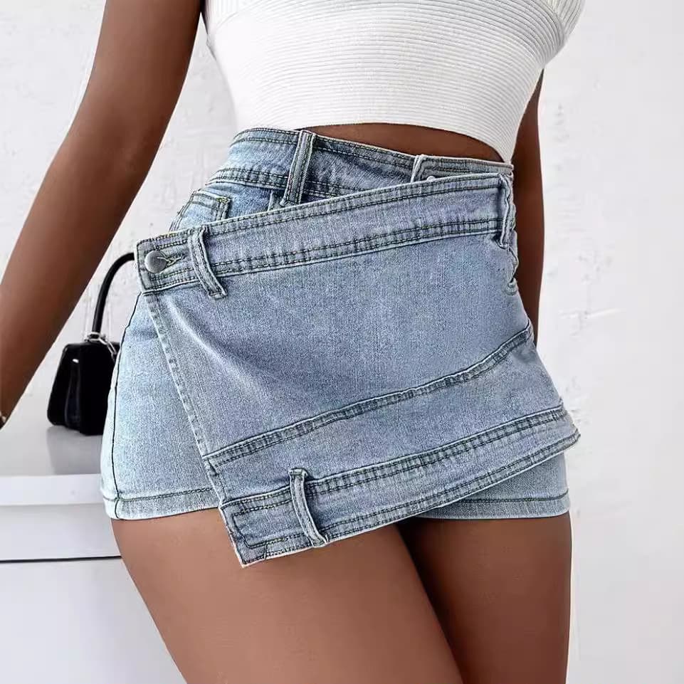 Women's Clothing Plus Size Women's A Line High Waisted Irregular Wide Leg Pants Women's Summer Slim Denim Skirt Pants Shorts Trendy Ins