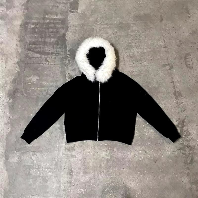Men's Clothing Plush Brim Autumn And Winter Hooded Zipper Jacket Top