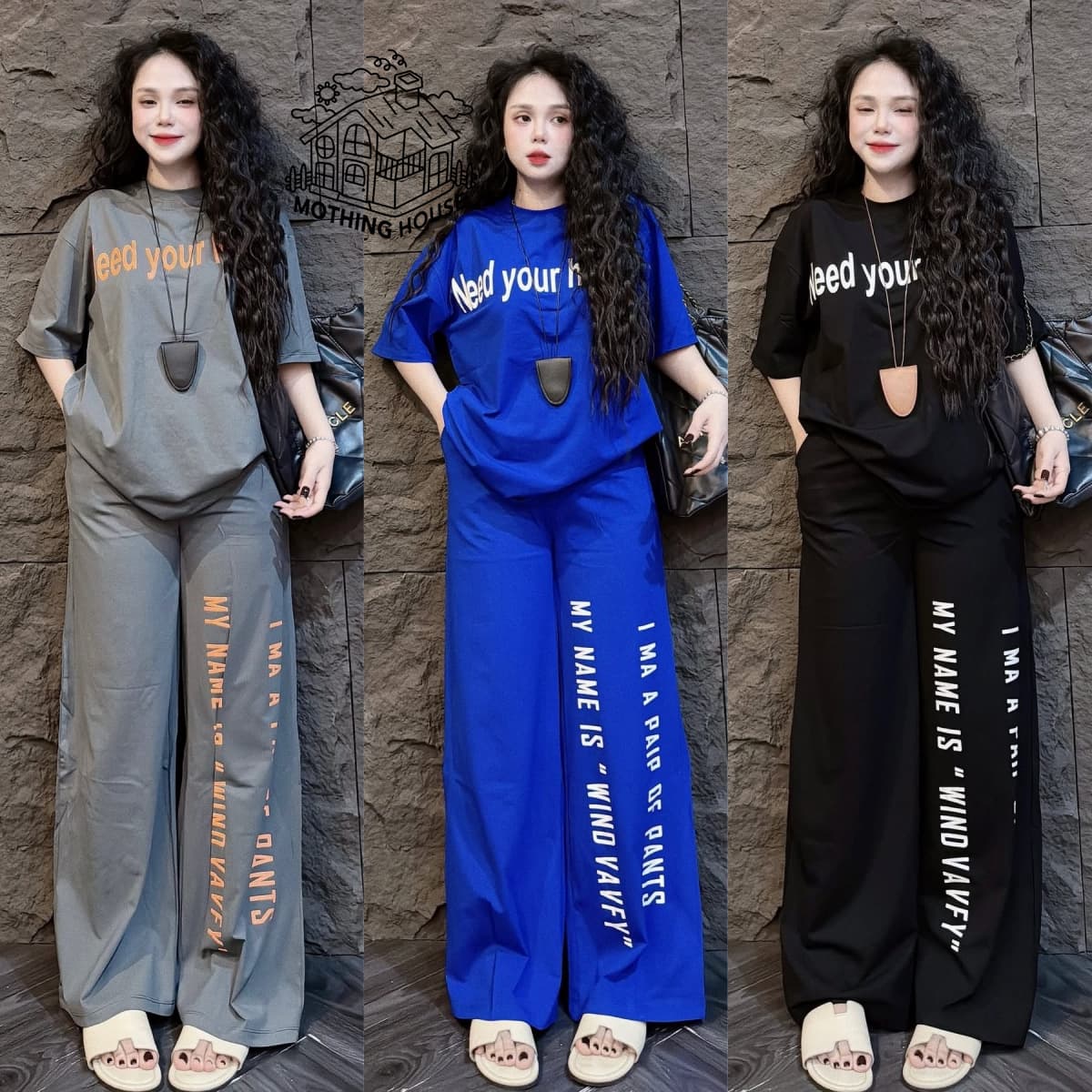 Women's Clothing Summer Casual Two Piece Set Southeast Style Loose Wide Leg Pants Short Sleeve Top With Letter Print