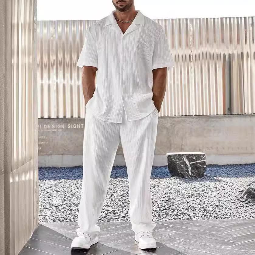 Men's Clothing new men's commuter suit casual button shirt short sleeved trousers men's outing trend