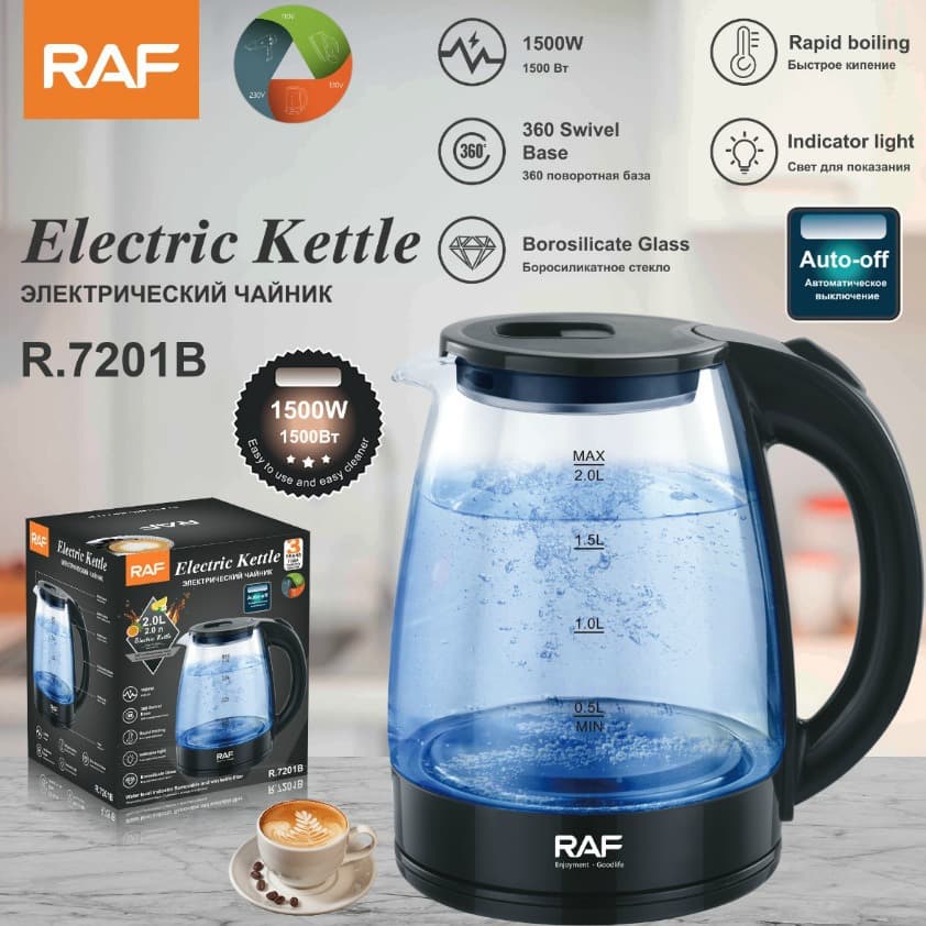 RAF Cross-border European Standard Glass Electric Kettle Household Electric Kettle Automatic Power-off Kettle Health, Wholesale R.7201