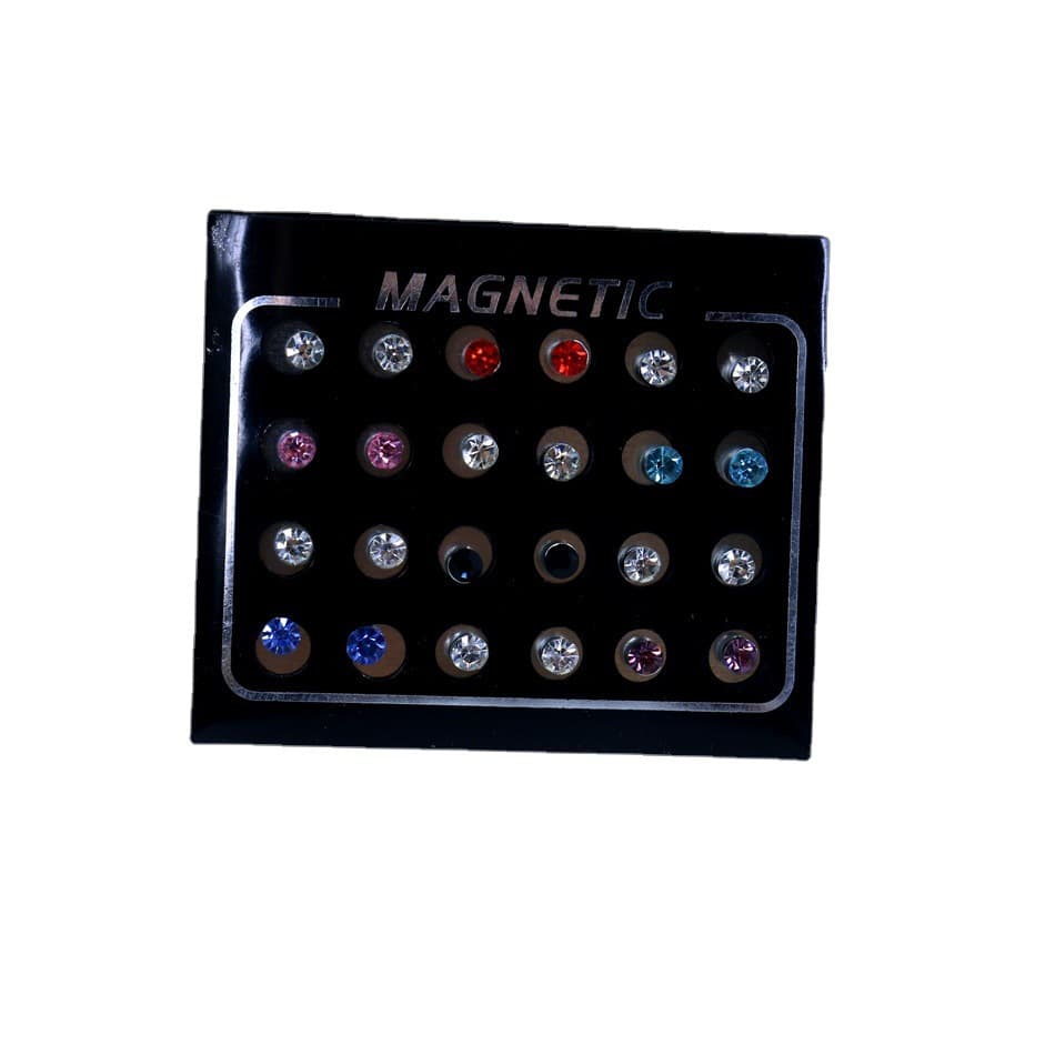 12 Pairs Fashion Simple 4mm Shiny Rhinestone Style Non-Pierced Magnetic Stud Earrings For Men And Women