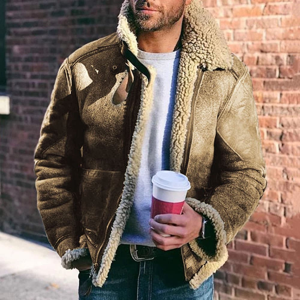 2024 Winter New Product: Faux Leather Plush Fur Integrated Men's Jacket, Thickened Jacket