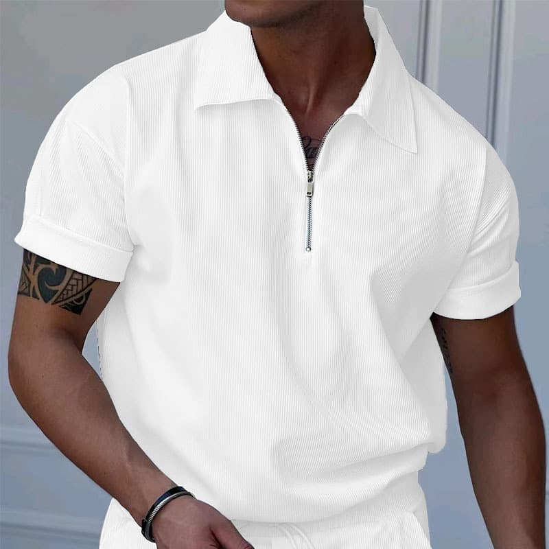 Men's Clothing summer men's polo shirt solid color short sleeved zipper lapel T shirt casual fit top men's clothing
