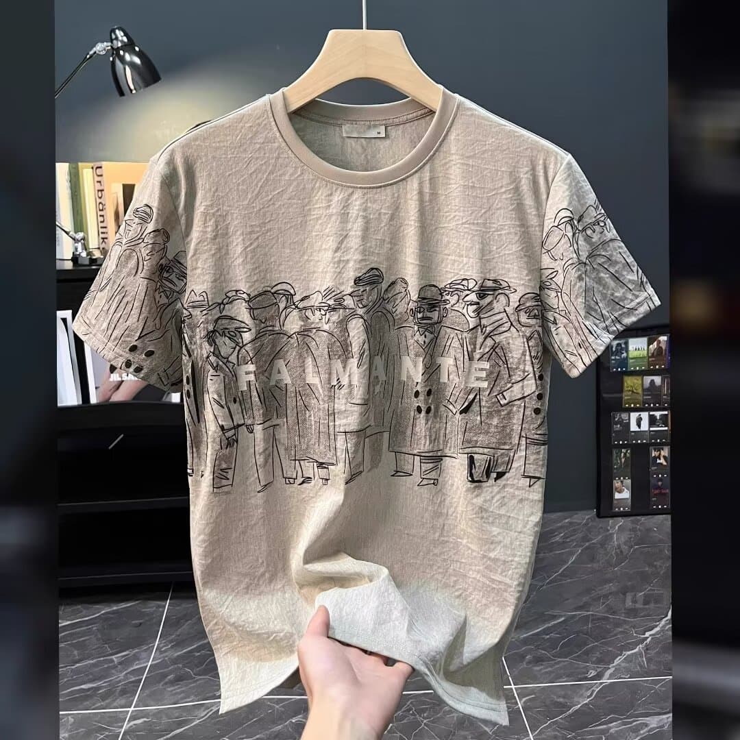 Men's Clothing short sleeved T shirt men's 2024 summer new round neck printed top ins loose half sleeved T shirt casual
