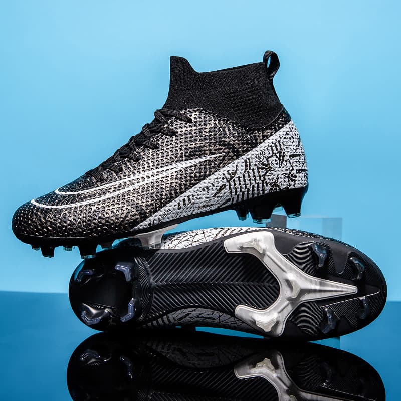 Soccer Shoes Football Shoes High Top Long Nails Black Student Professional Training Shoes Nails Large Size Children's Football Shoes