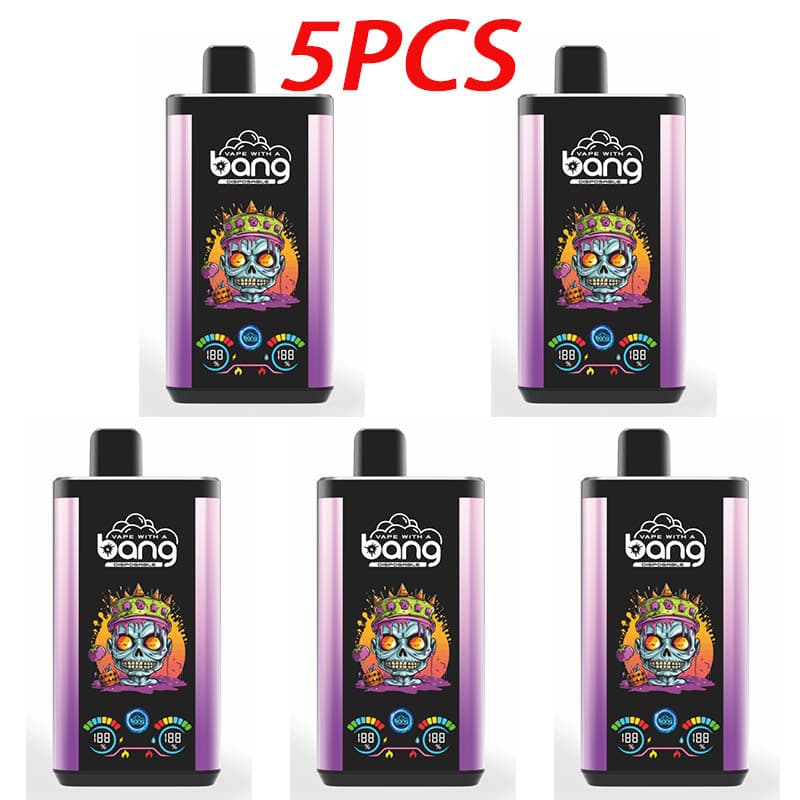 Lot de 5 vapes jetables Bang Pro 30 KPuffs, 36 ml, pré-remplies, écran de type C, coulissantes à gauche et à droite, saveur de fruits.