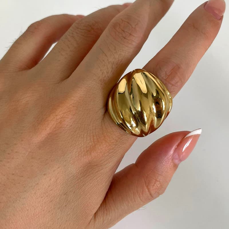 European And American Fashion Exaggerated Minimalist Style Thread Texture Layered Wide Personality Versatile Ring For