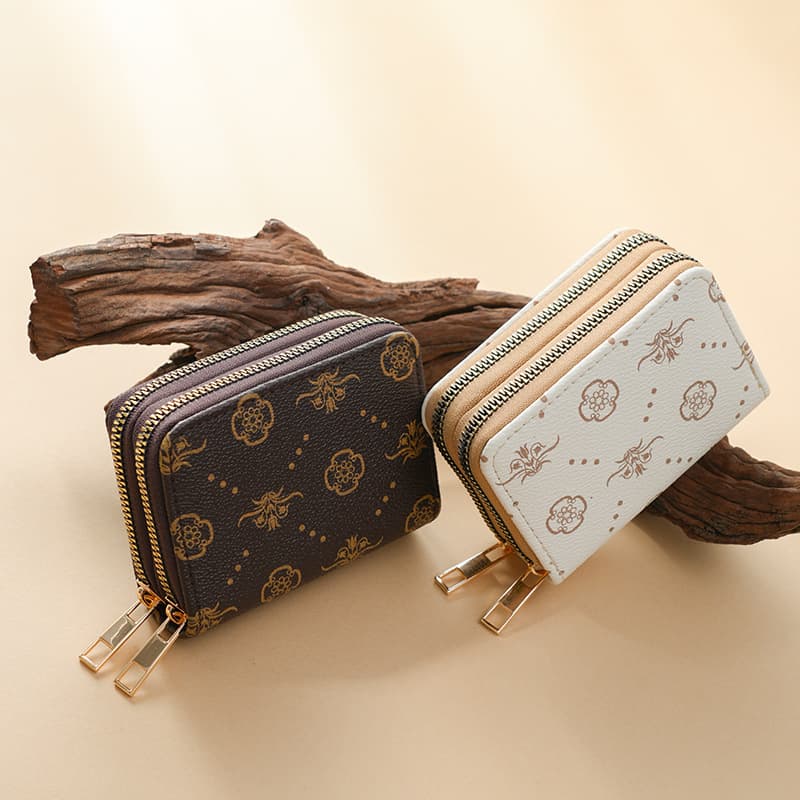 Women's Card Holder Double Zipper Accordion Fashion Multi card Slot Multi function Card Holder Retro Trend Coin Purse