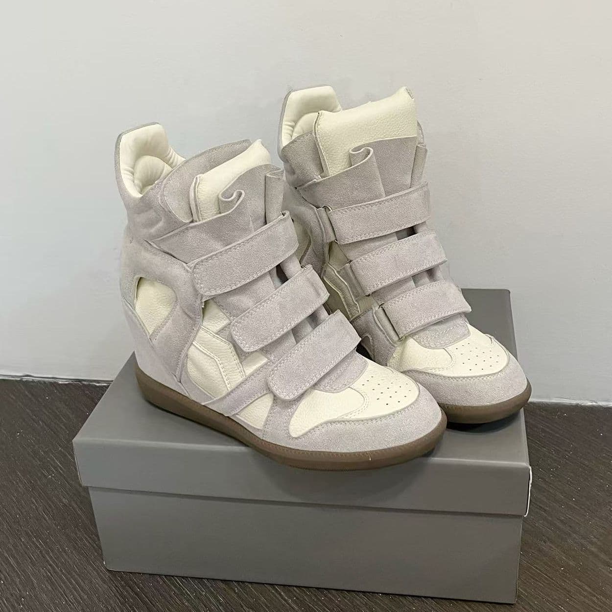 2025 Fall Magic Stick Hidden Height-Boosting Women's Shoes 8cm Wedge Heel Color-Blocked Sporty Casual High-Top