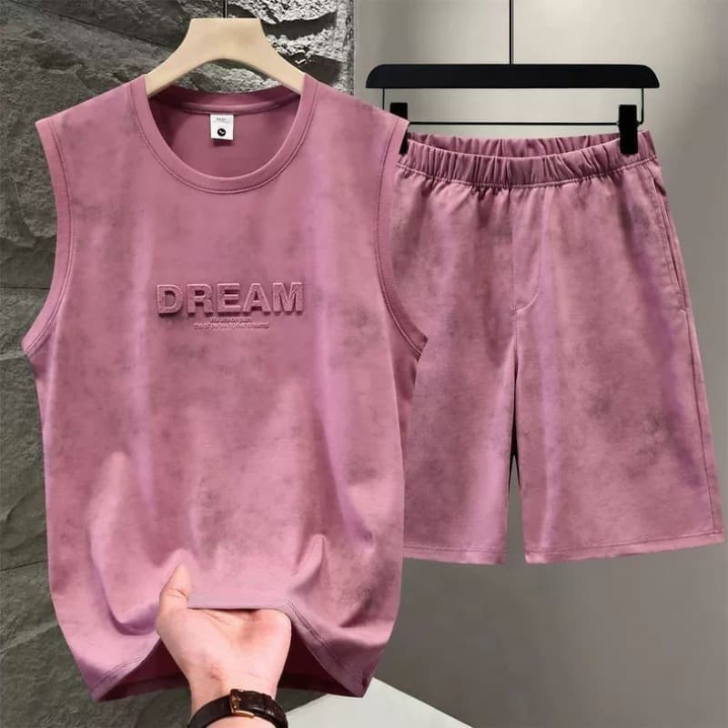 Men's Tie Dye Short Sleeve And Shorts Set Summer Style Embossed Steel Print Sports Vest Sleeveless T-Shirt Casual Men's Clothing