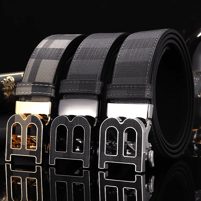 VOOTHOSTU High Quality Brand Designer Plaid Belts Male Automatic business Men belts Genuine Leather Belt for men Strap Jeans F0062